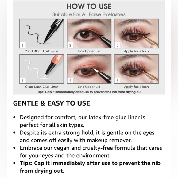 Lash Glue Liner Set 2-In-1 Black Eyelash Glue & Eyeliner+Clear Lash Glue Liner - Picture 9 of 13